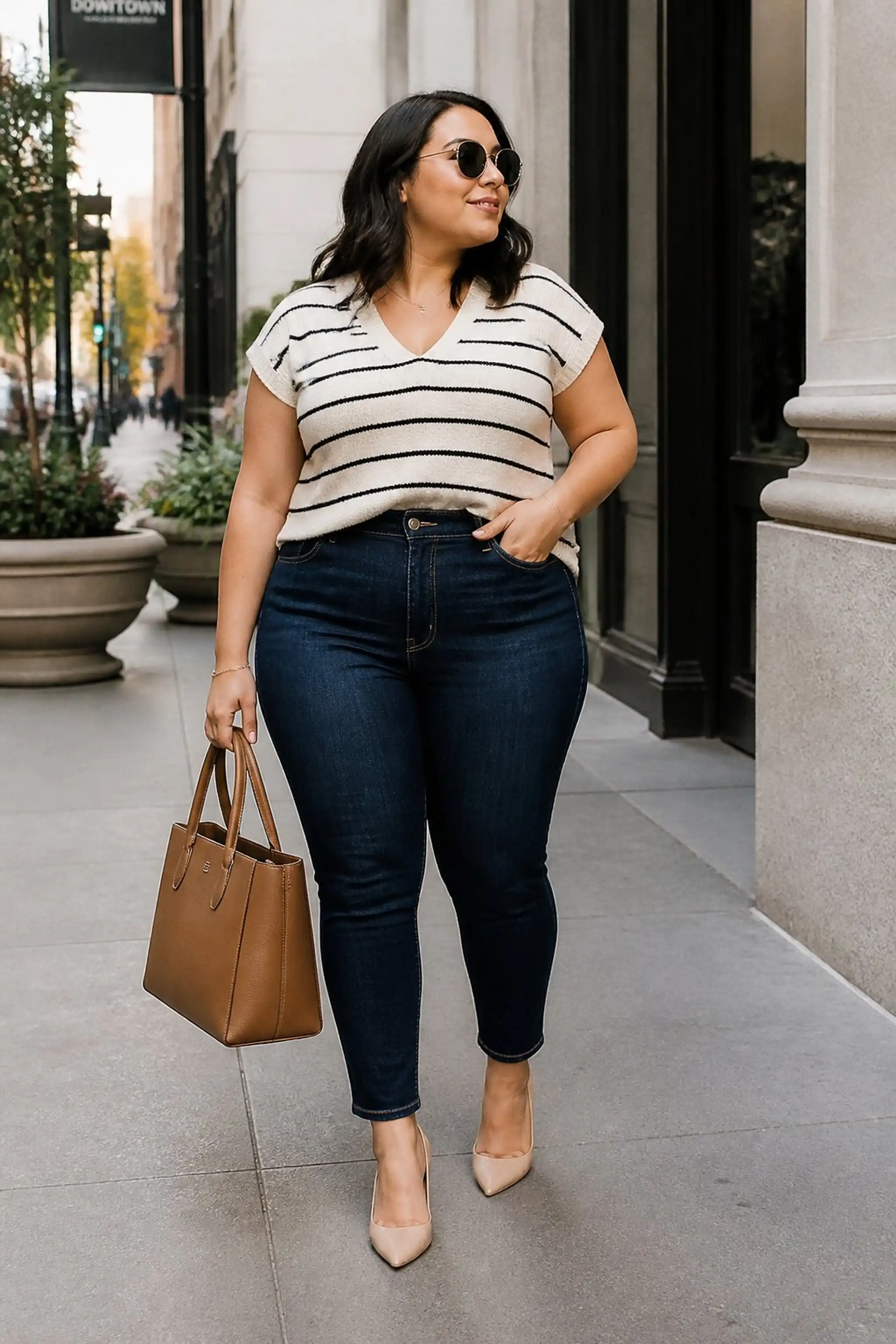Tailored high-waist jeans to elongate legs