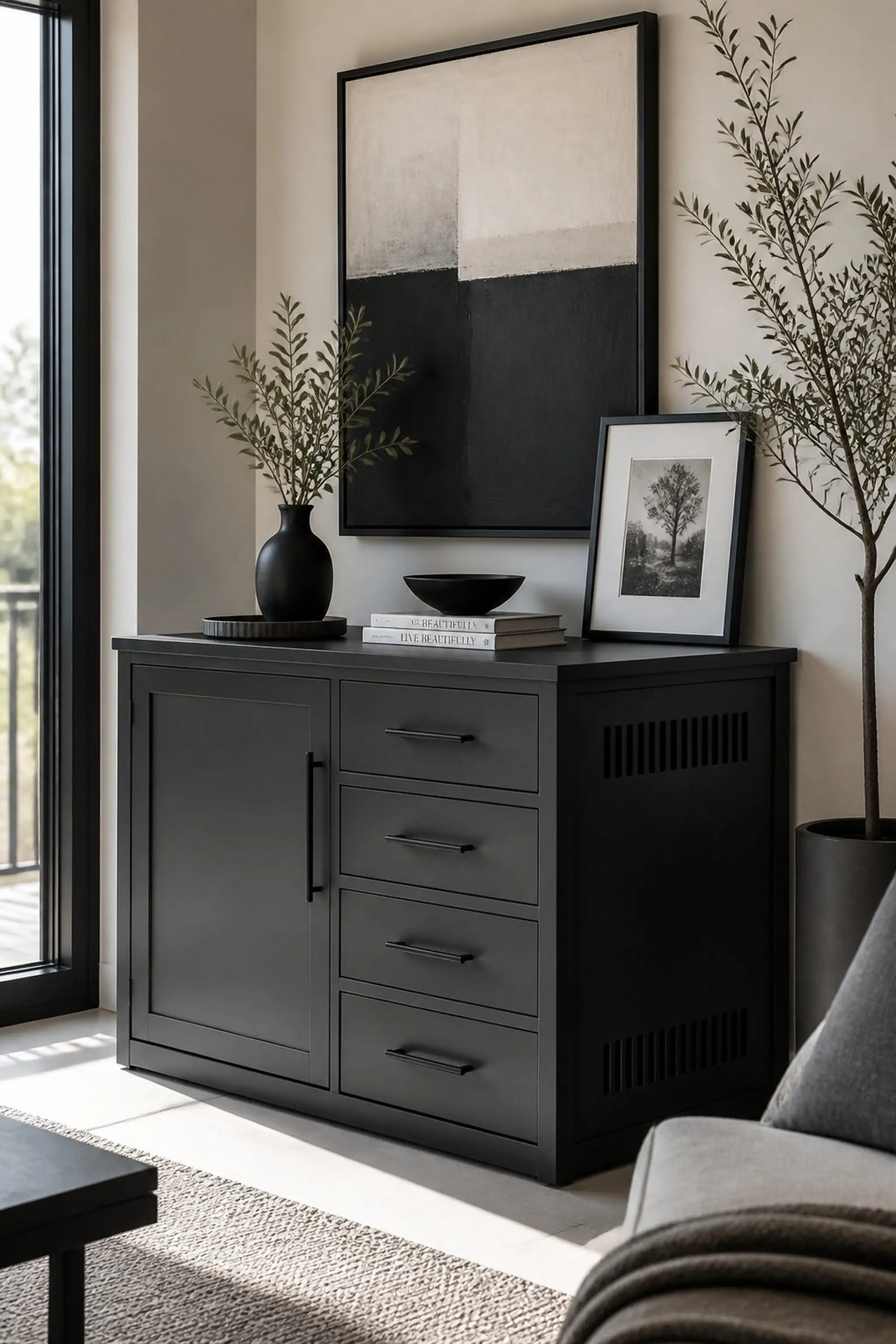 Custom pet cabinet with soft-close drawers and vents
