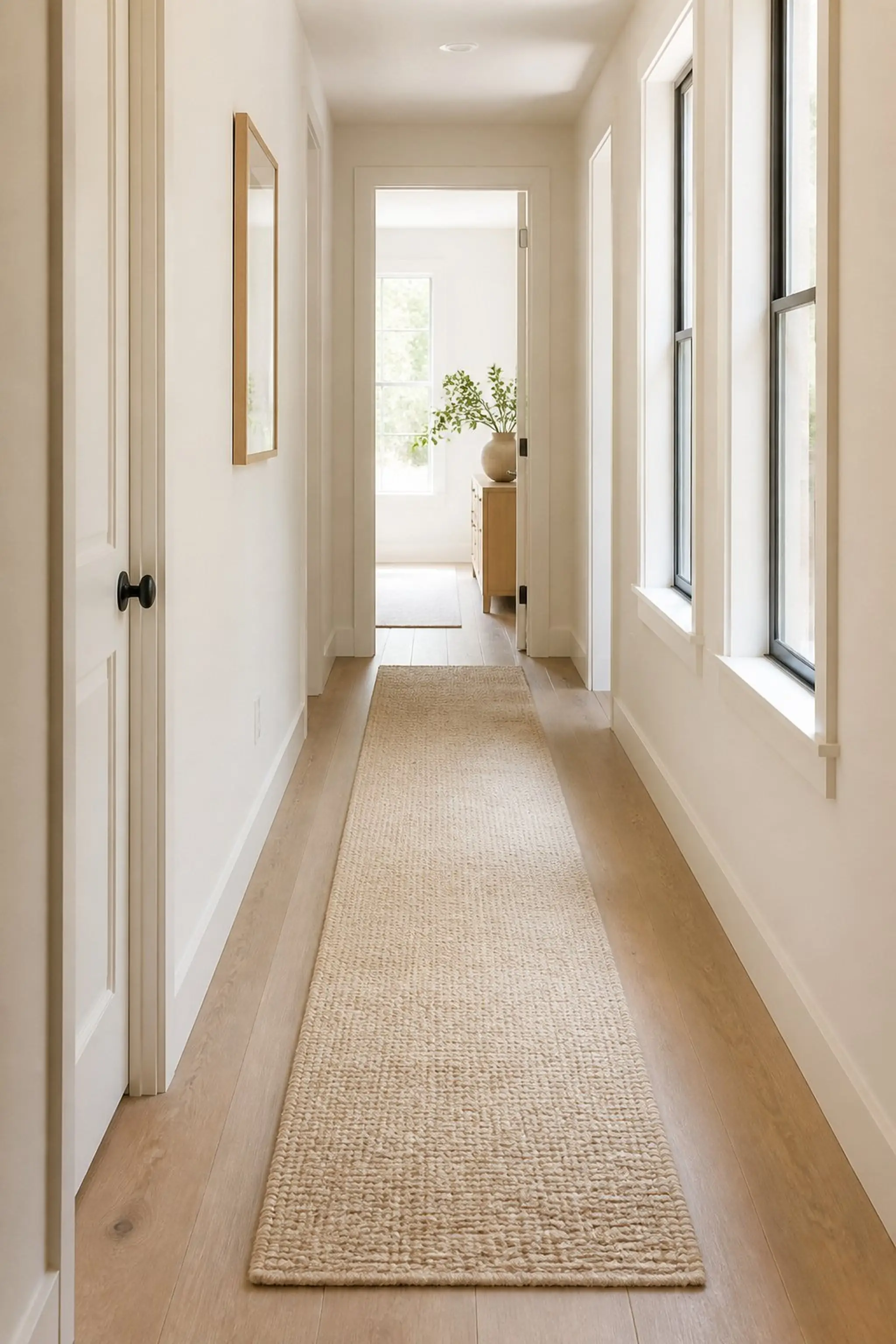 Hardwood floors with textured sisal runners