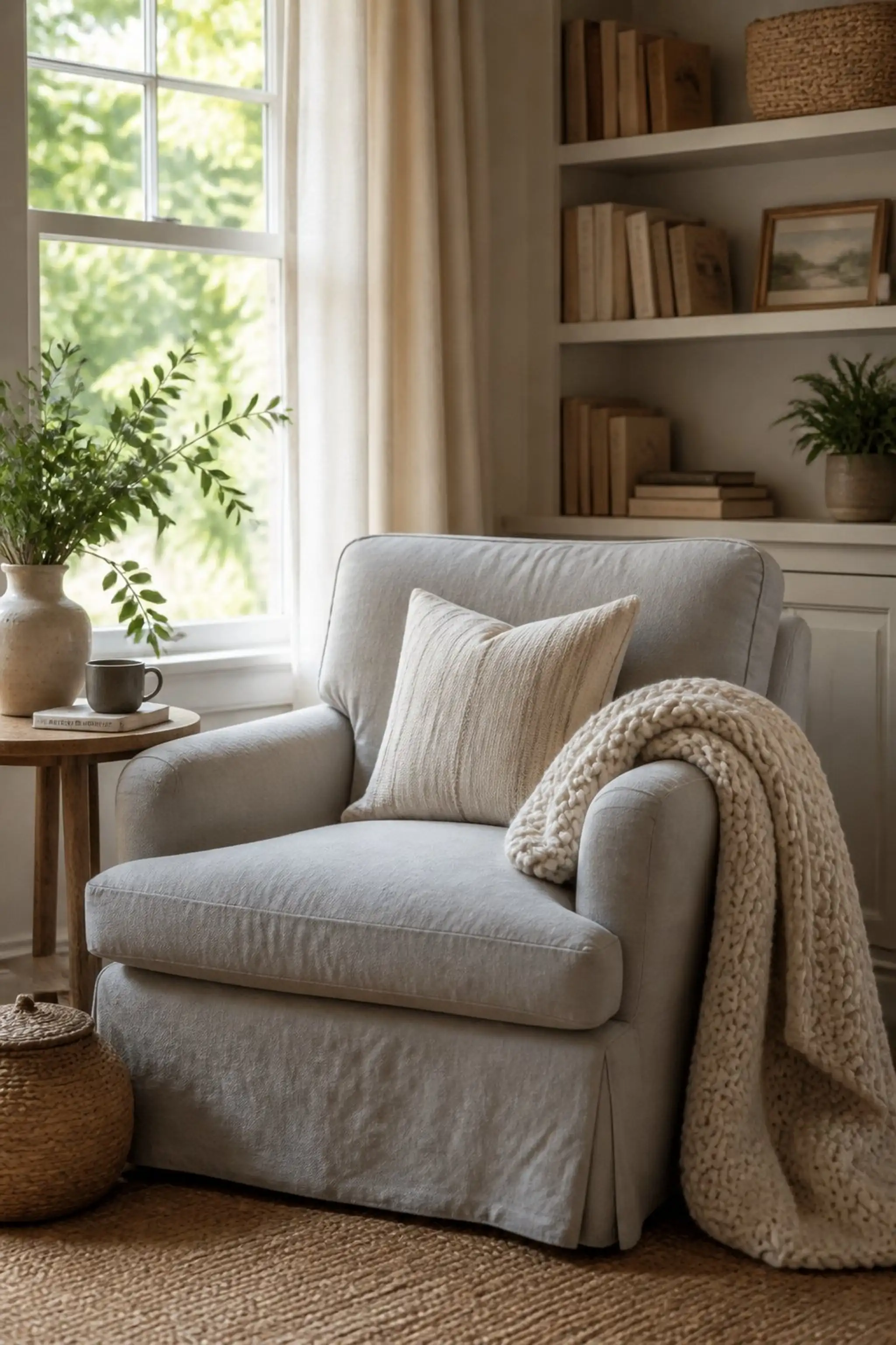 Linen slipcovered armchair easy to clean