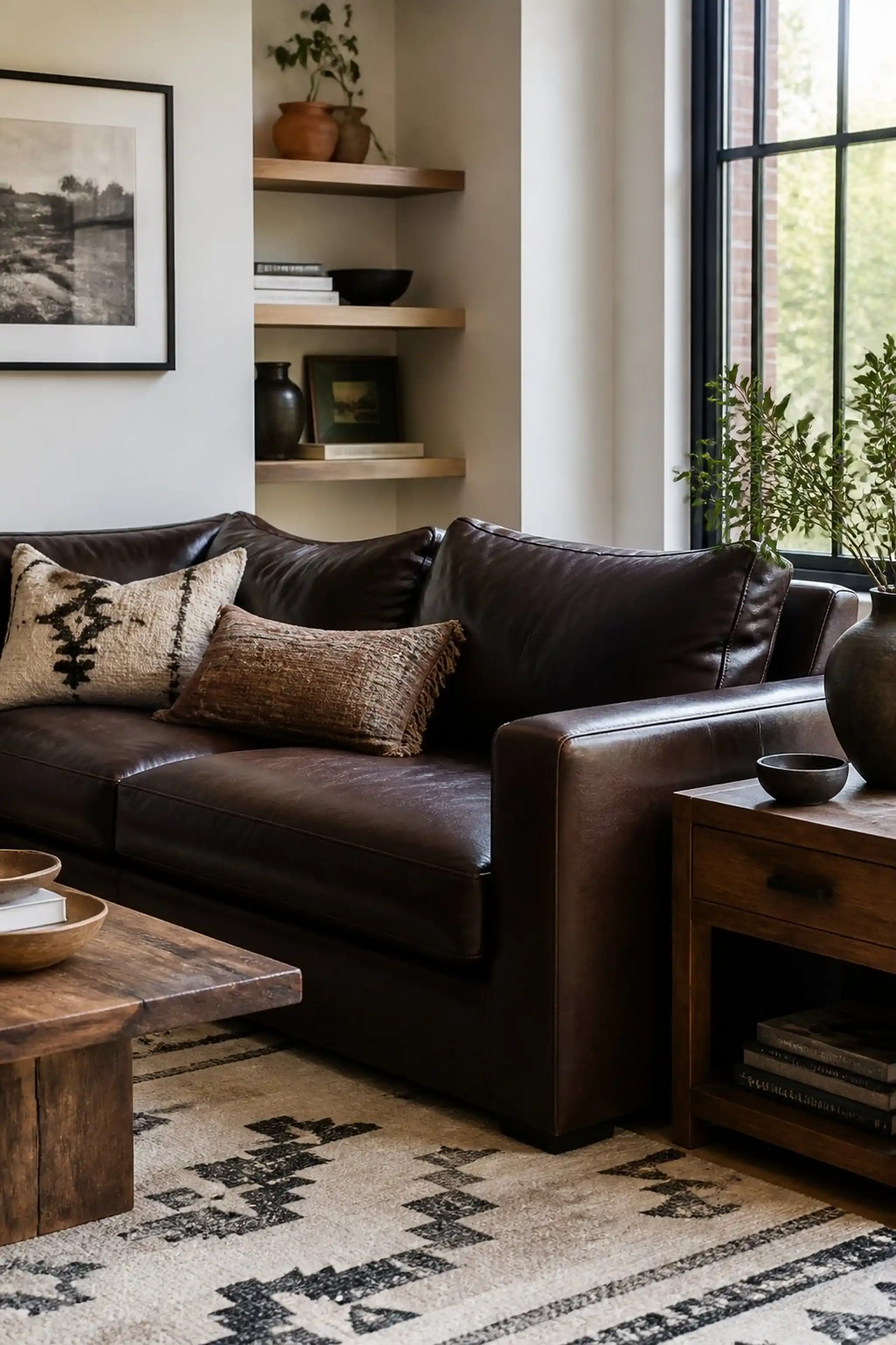 Scratch-resistant leather sofa with clean lines