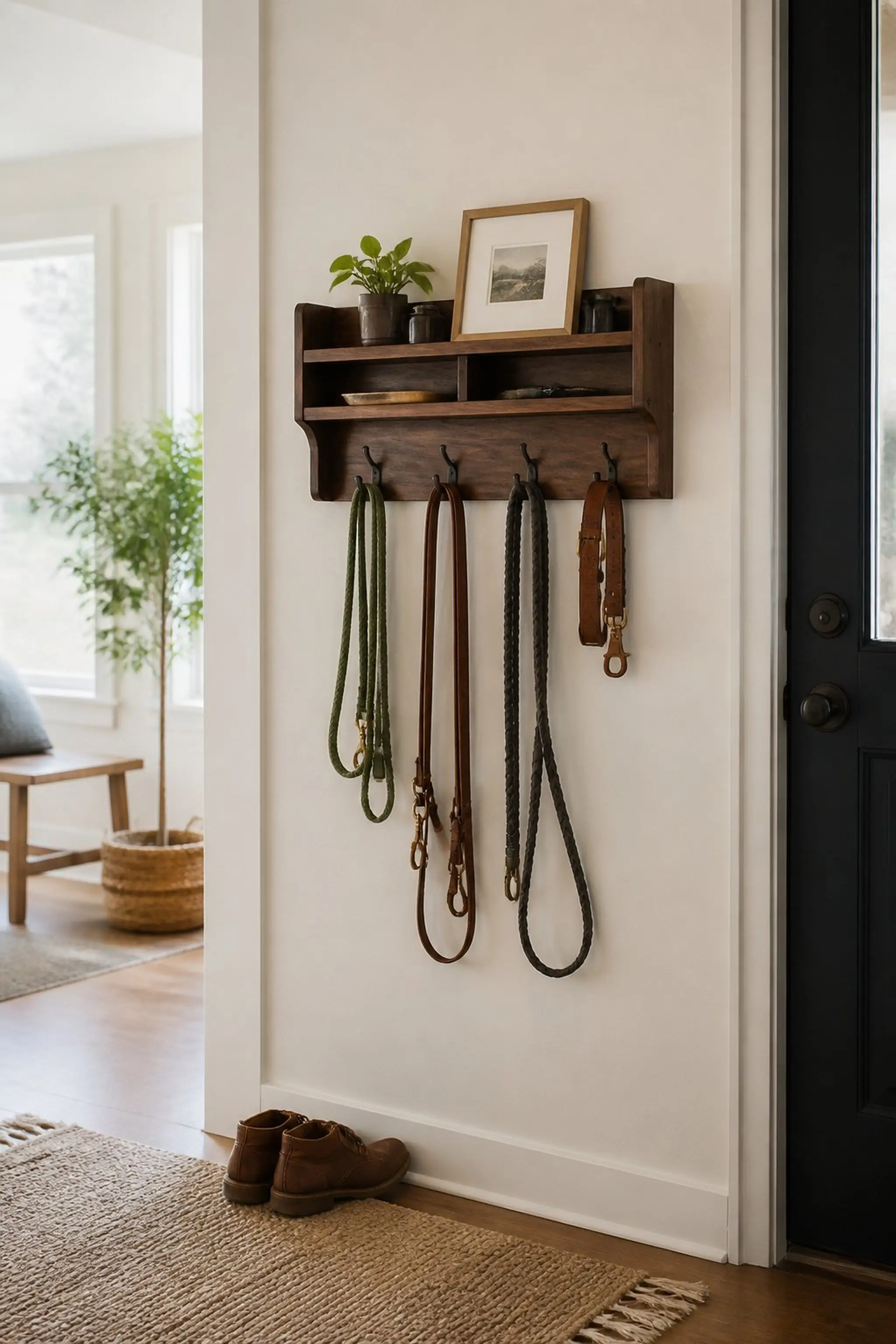 Wall-mounted leash and accessory organizer