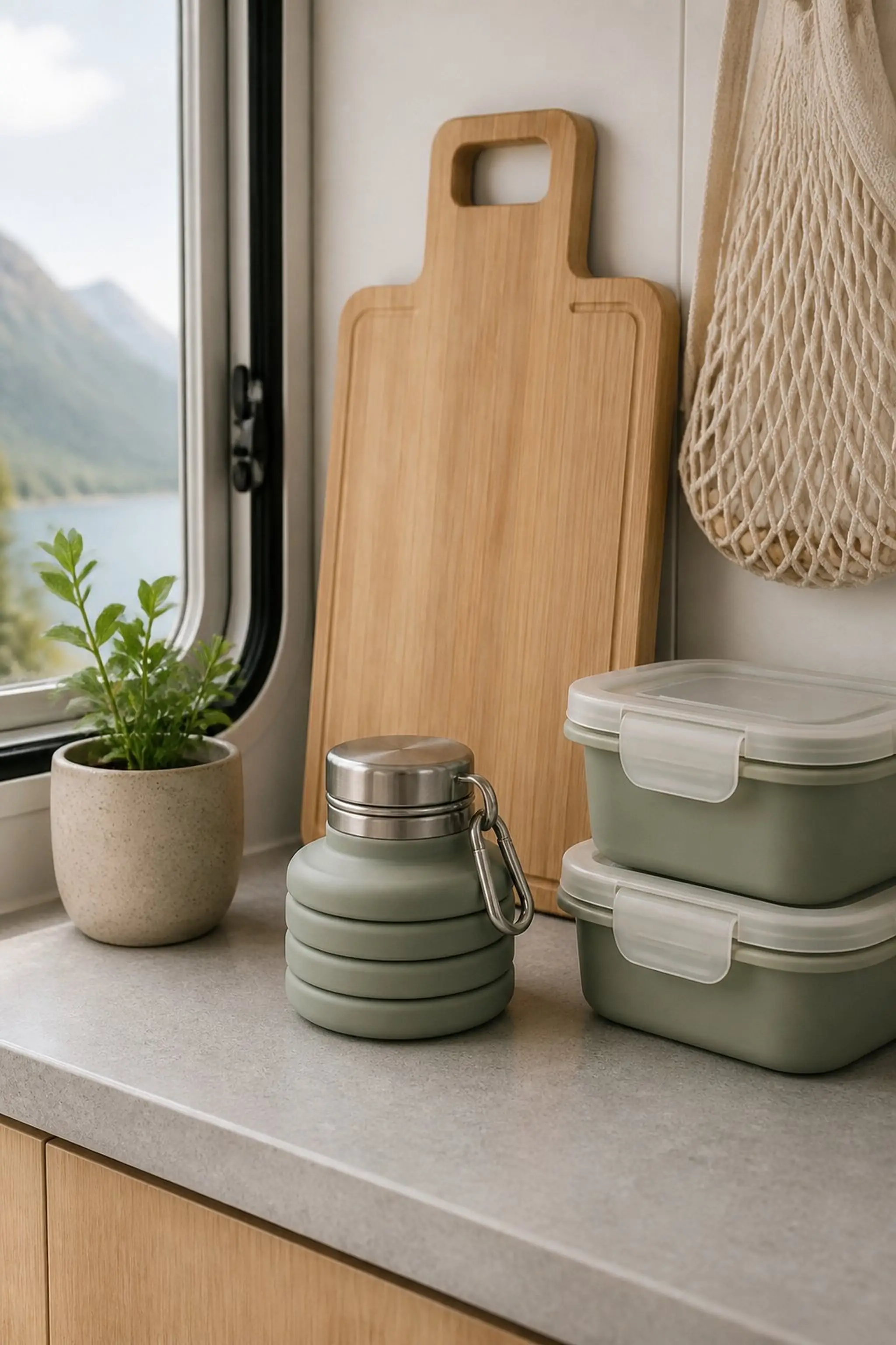 Collapsible water bottle doubles as prep tool