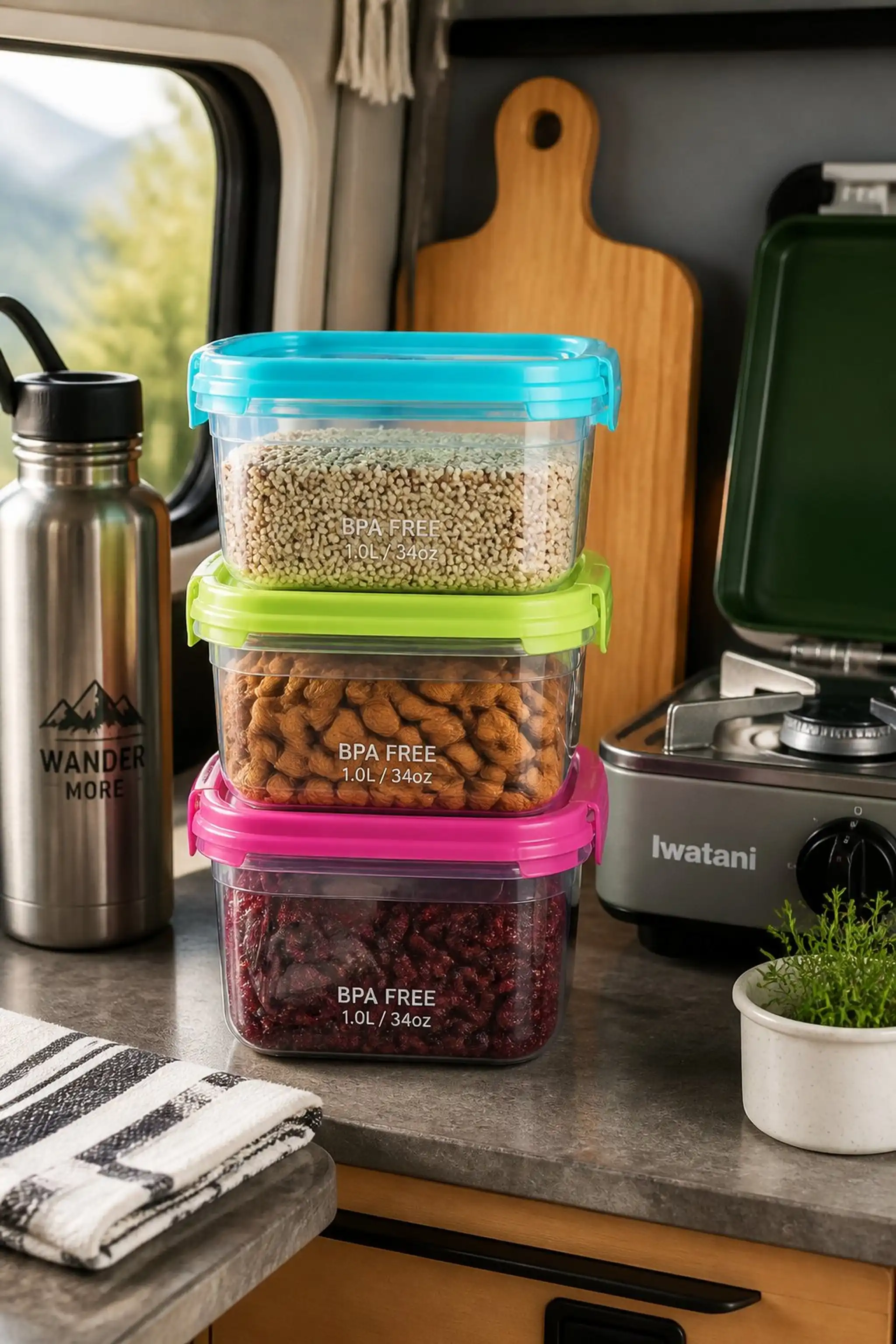 Stackable BPA-free containers for grains and nuts
