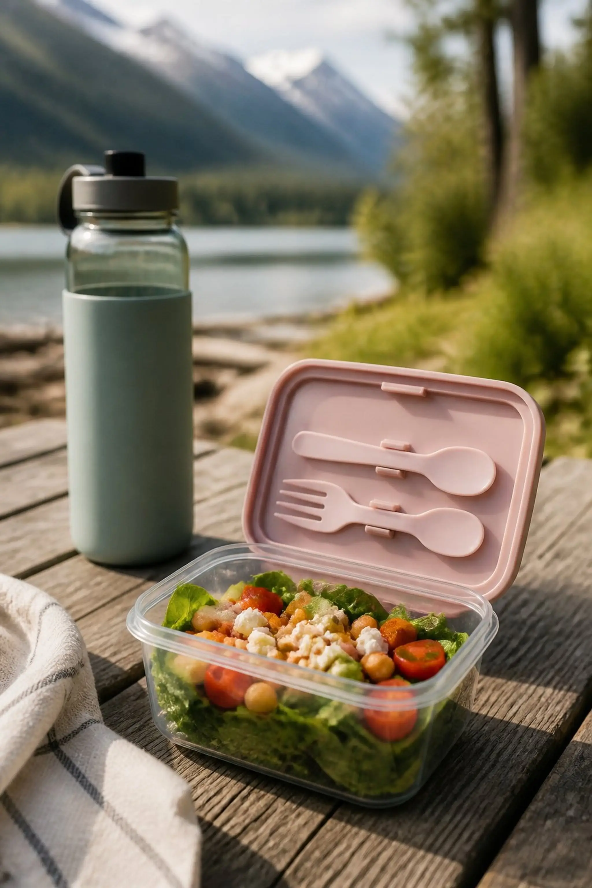Containers with built-in utensils for on-the-go eating