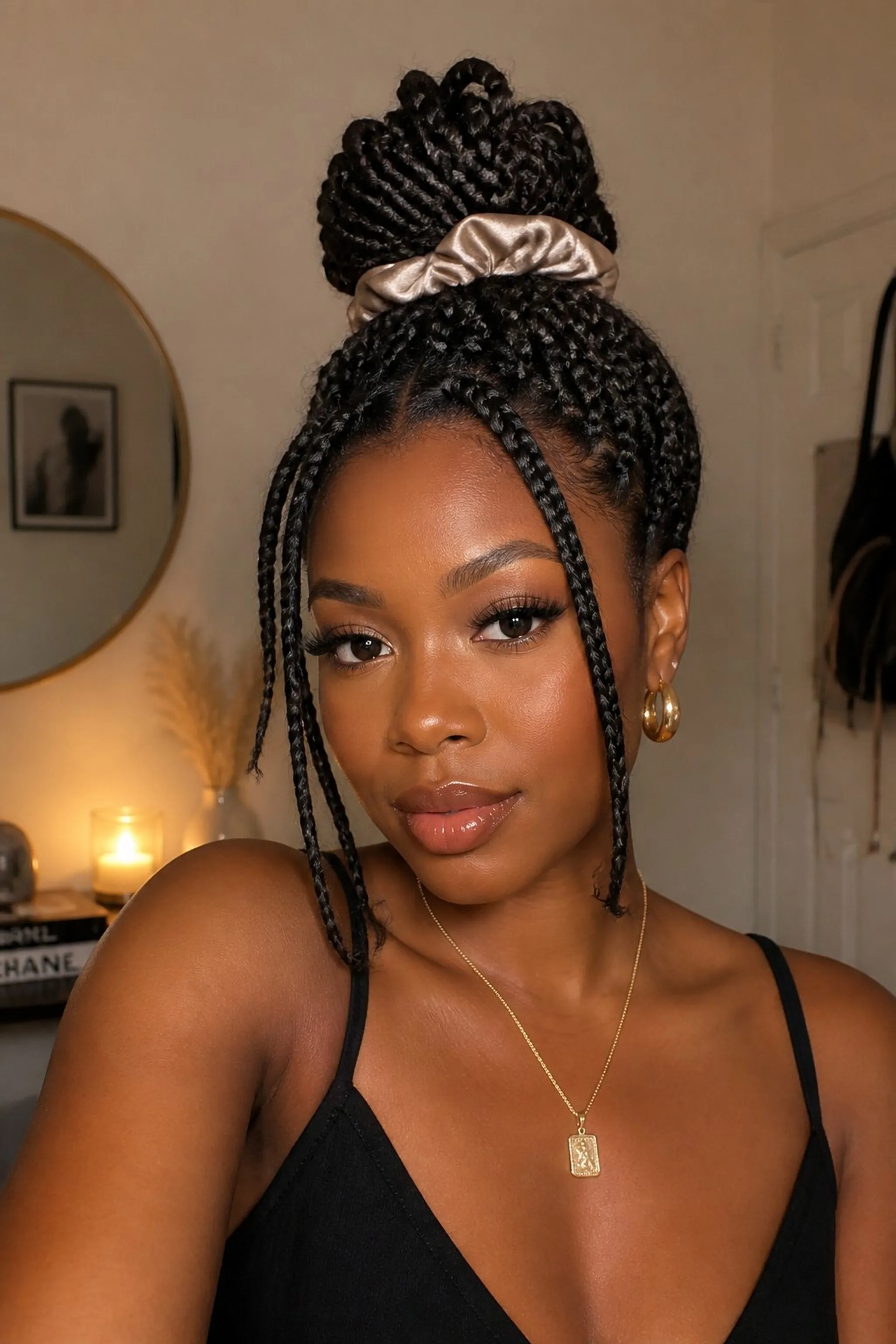 Box Braids Loosely Piled for Tangle Defense
