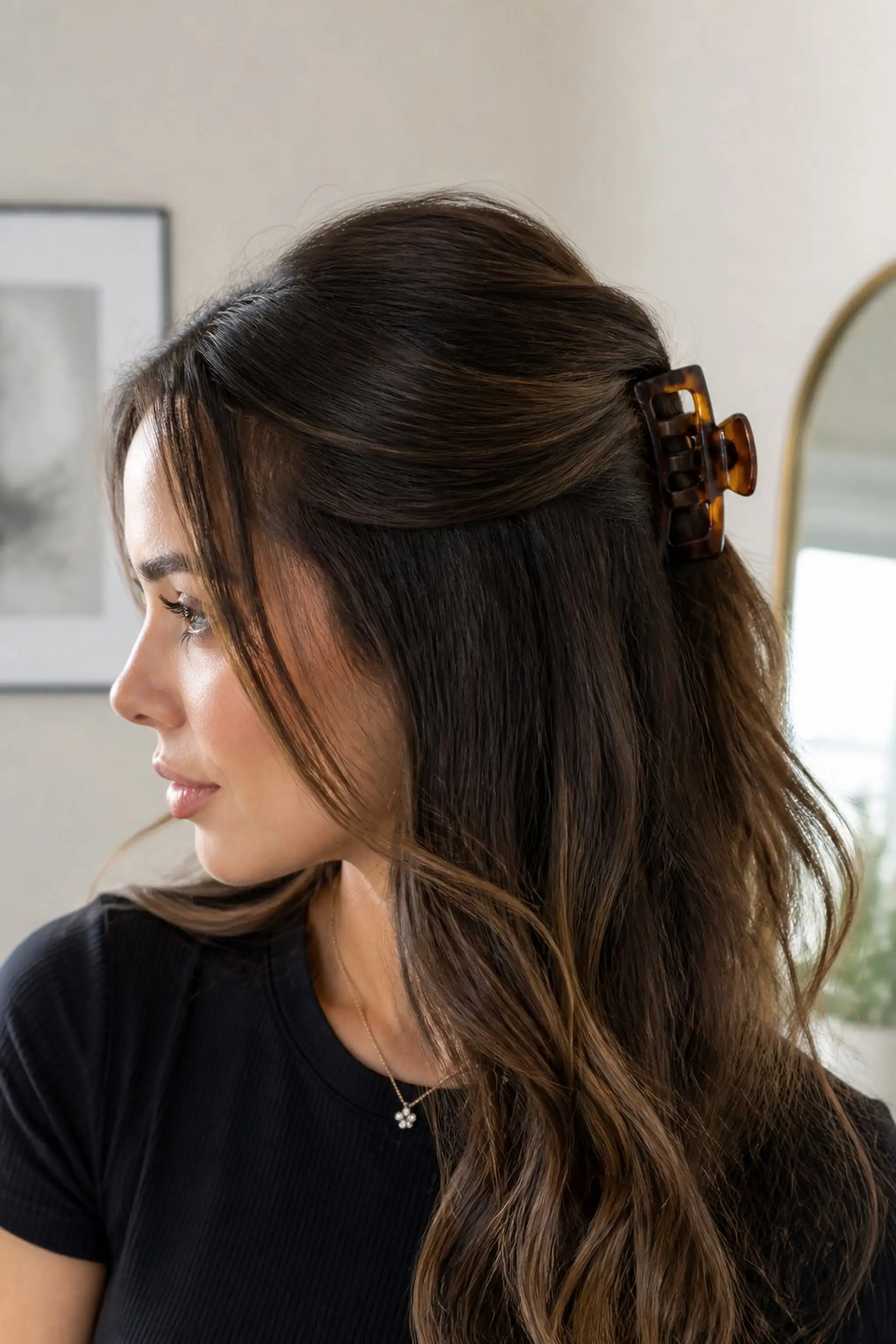 Half-Up Claw Clip Style Protects Hair Ends