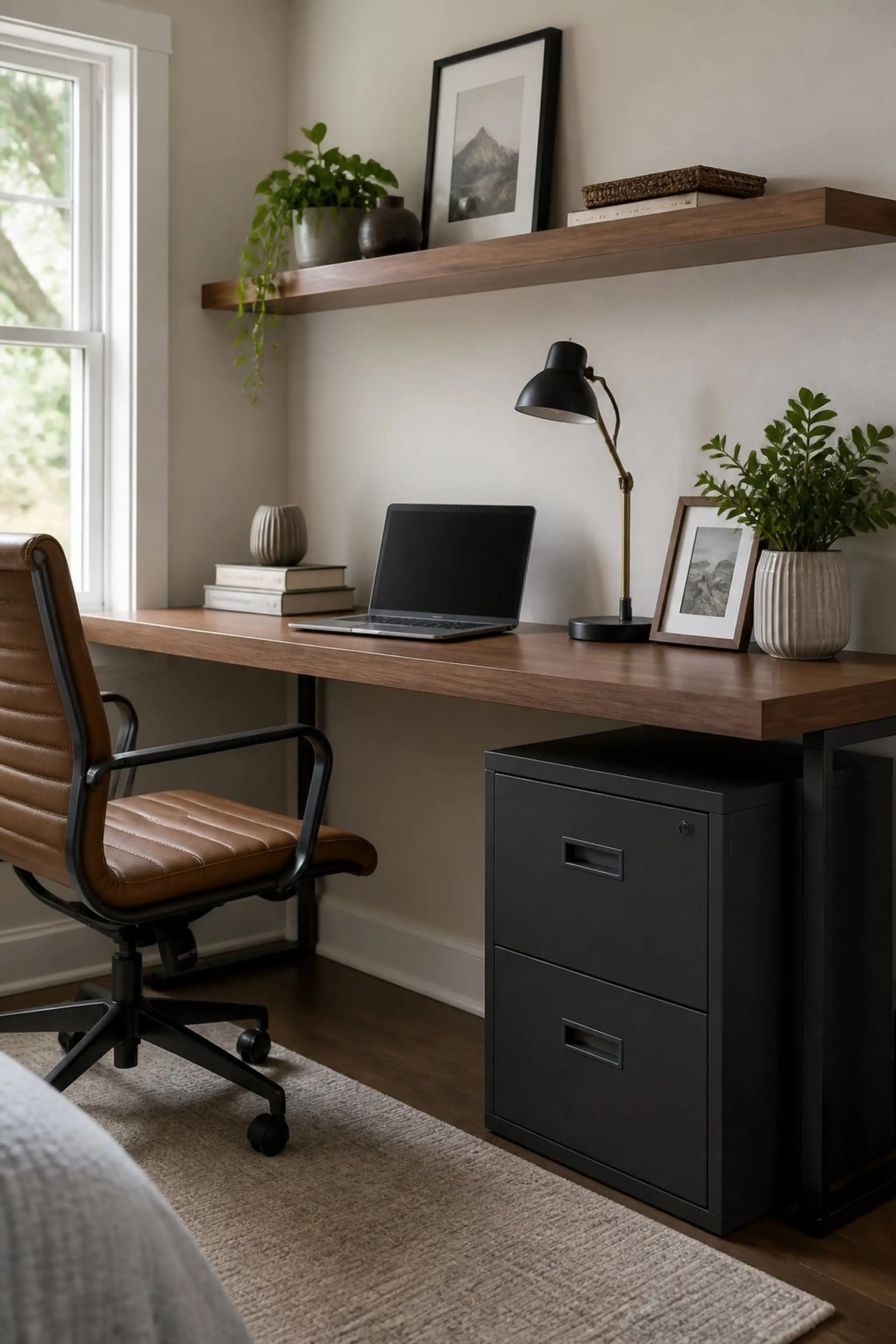 Add a compact filing cabinet for document tidy-up
