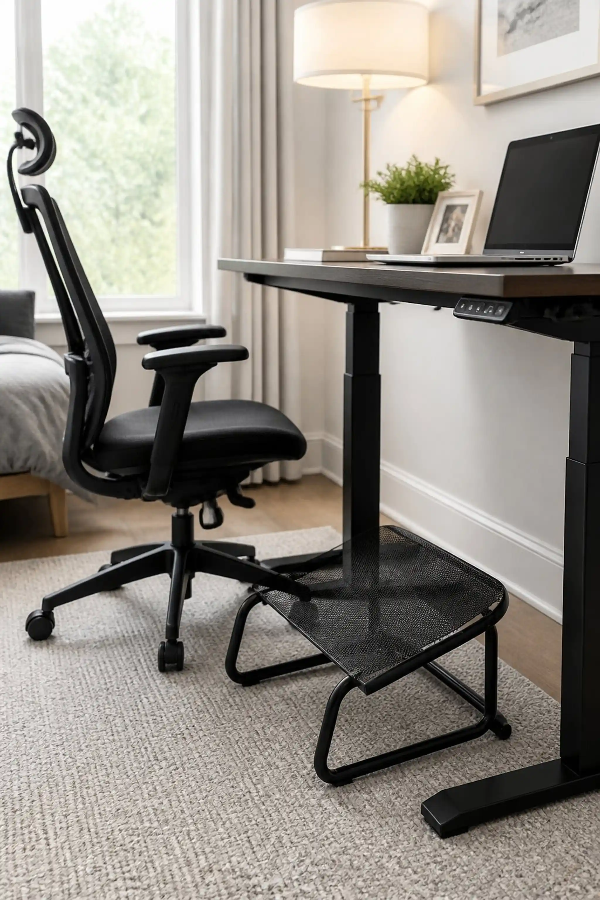 Add an ergonomic footrest for comfort during work