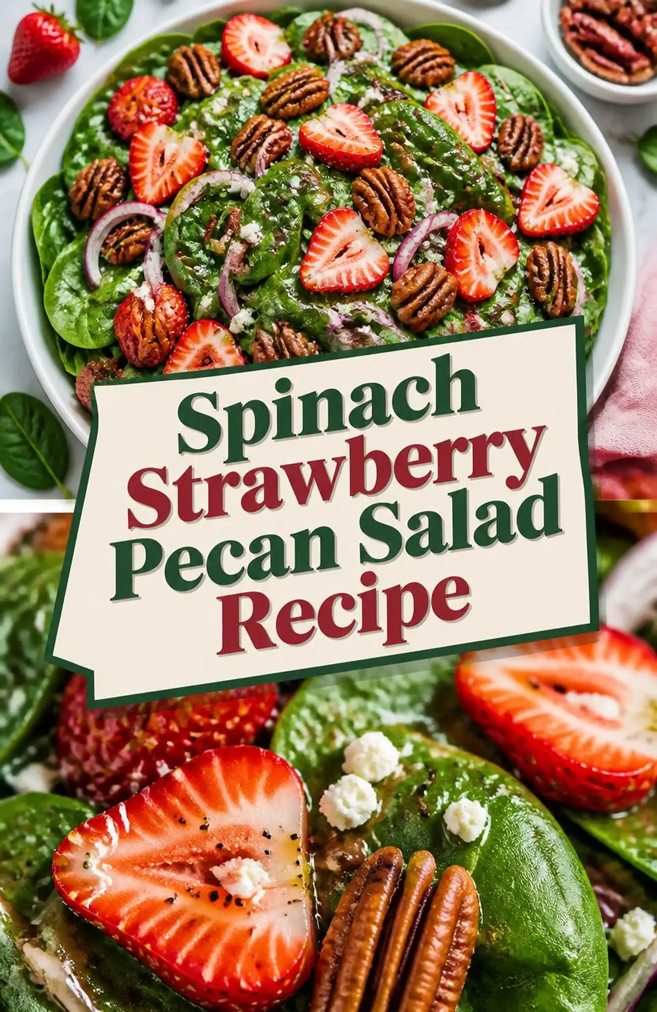 Spinach Strawberry Pecan Salad Recipe - close-up of the finished dish