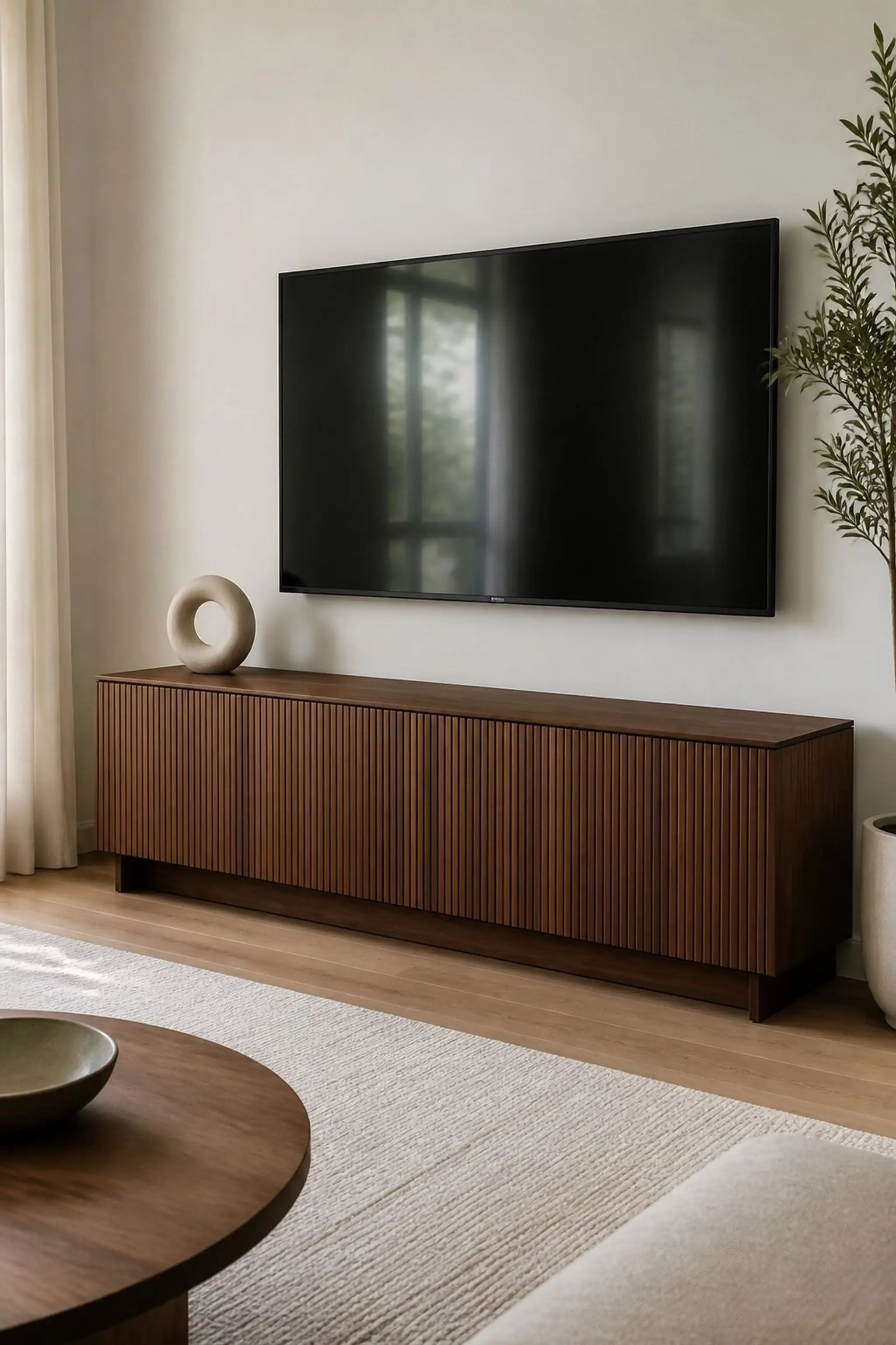 Add a low-profile media cabinet for neat storage