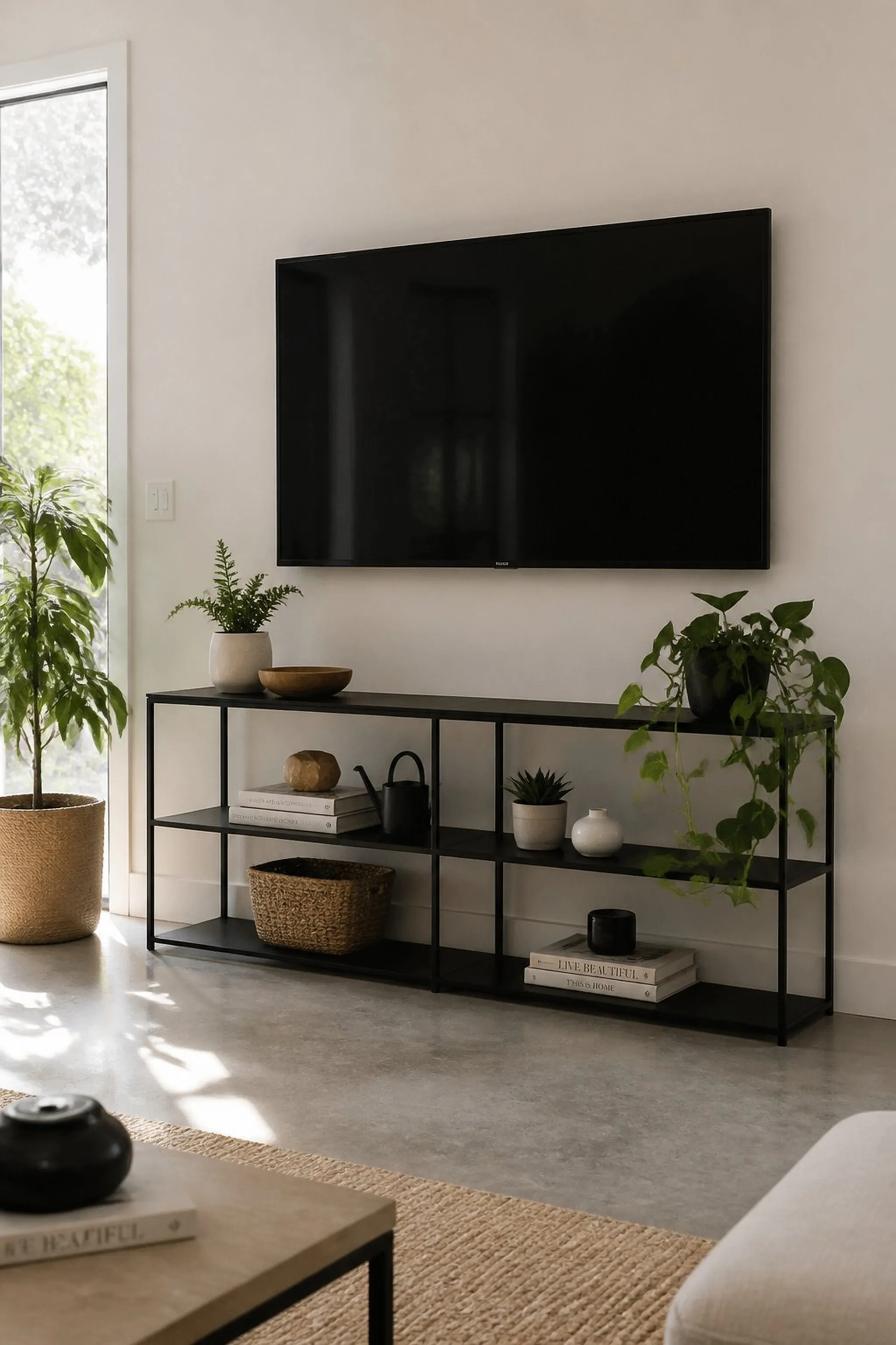 Open frame TV cabinet gives lightweight impression