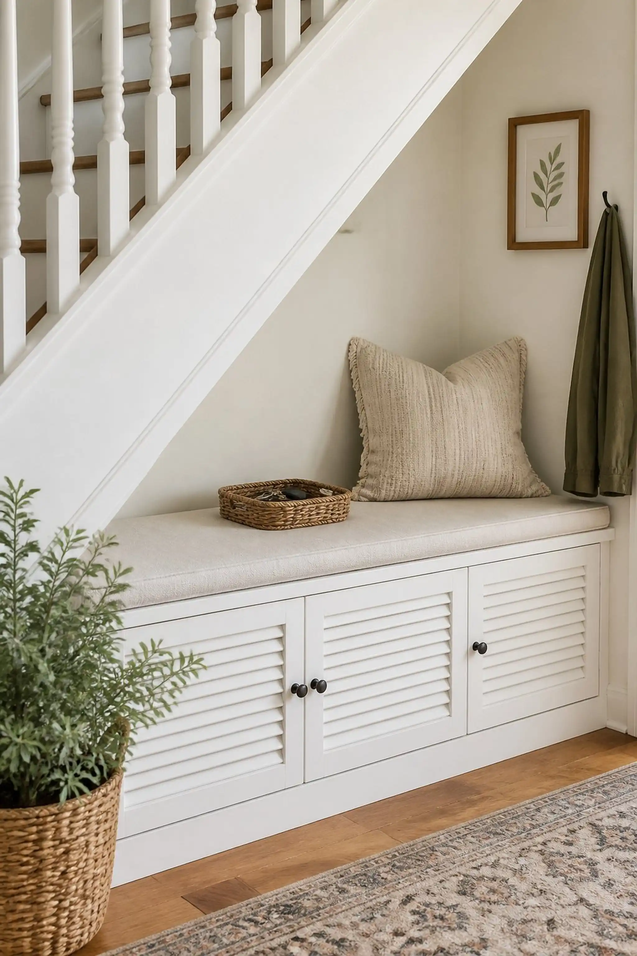Bright Shoe Storage Bench With Slatted Doors