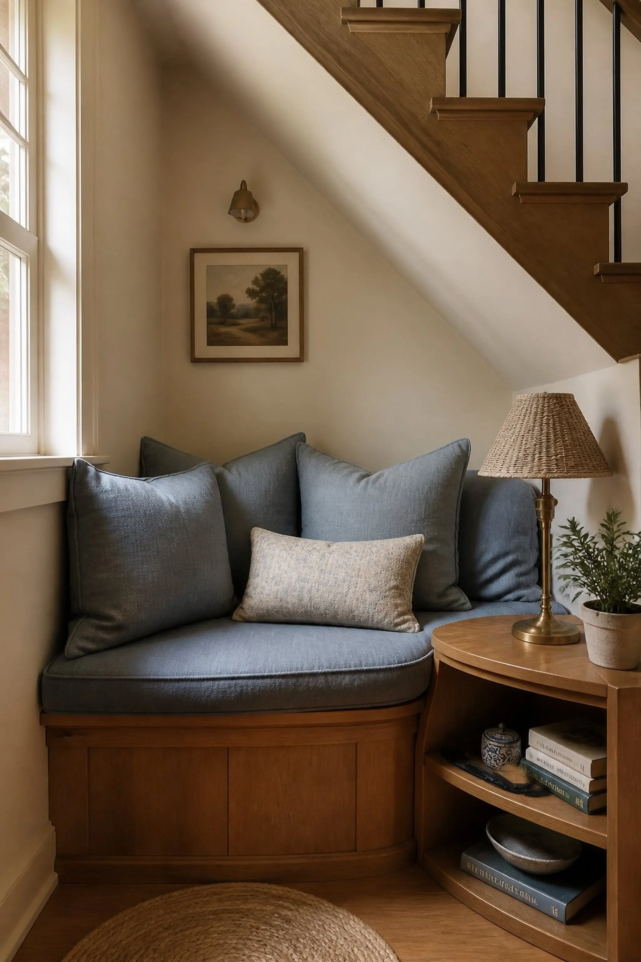 Cozy Reading Nook with Cushions and Lighting