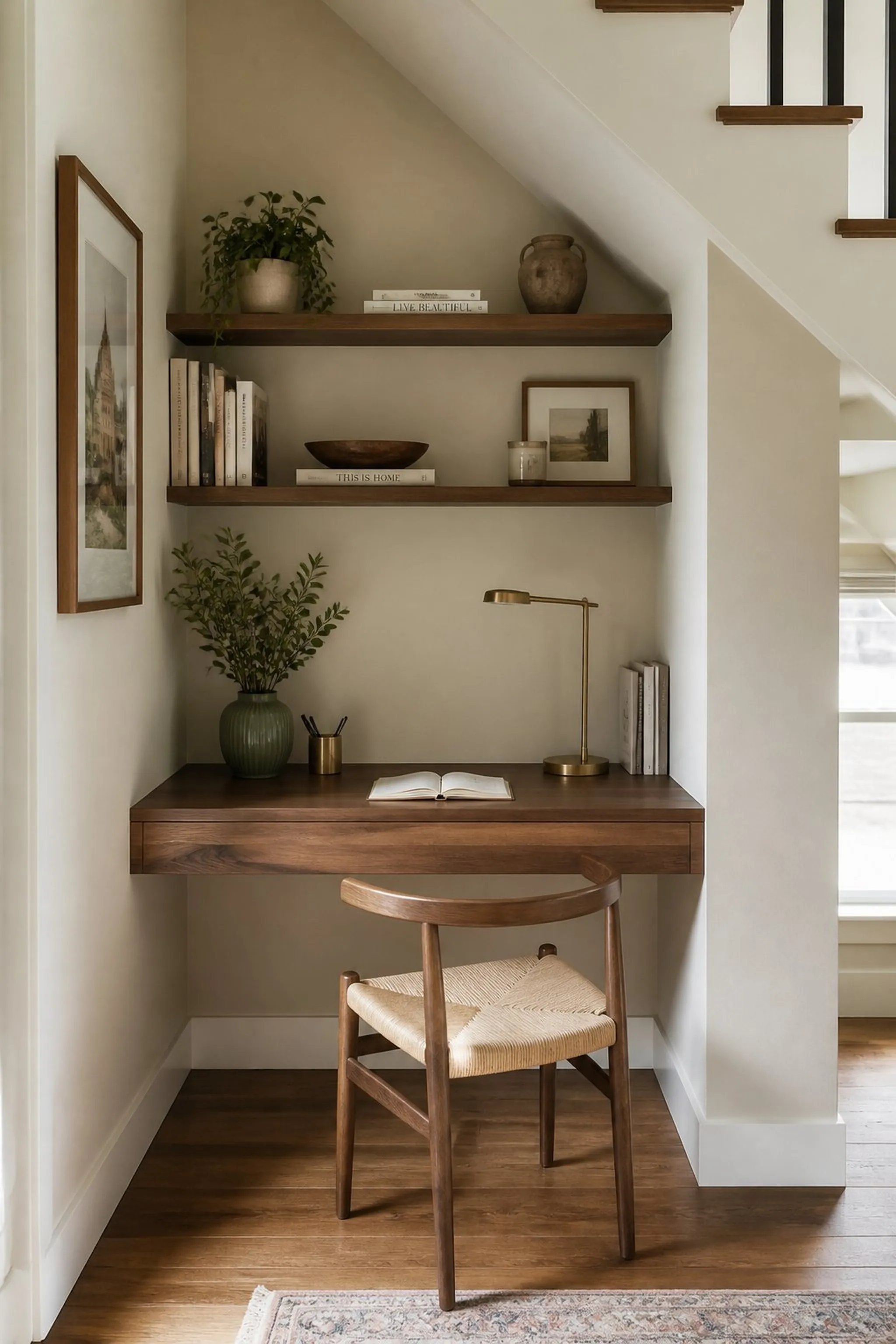 Floating Desk with Wall-Mounted Shelves Fits Tight Spaces