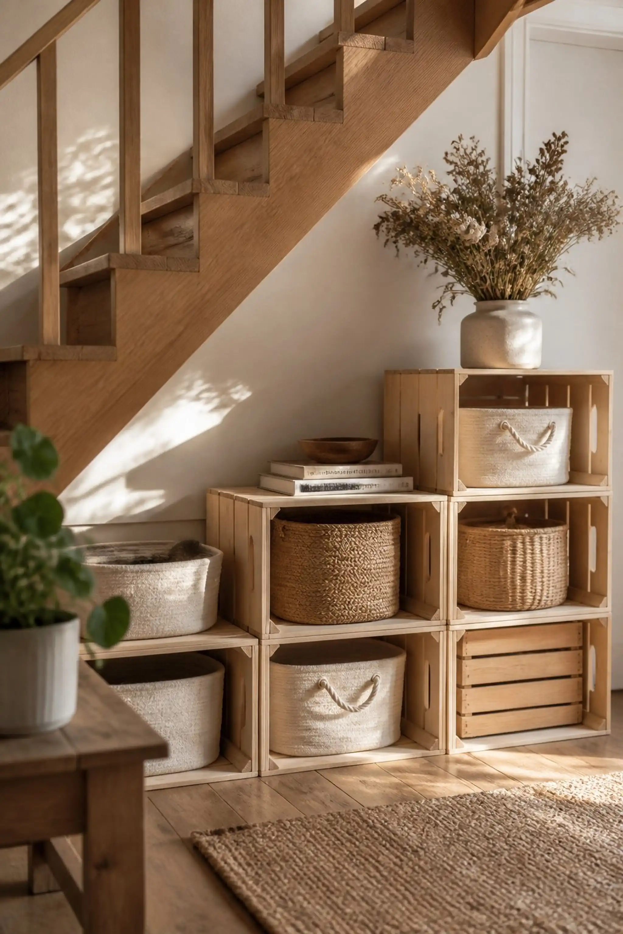 Rustic Wooden Crates Stack To Create Shelving