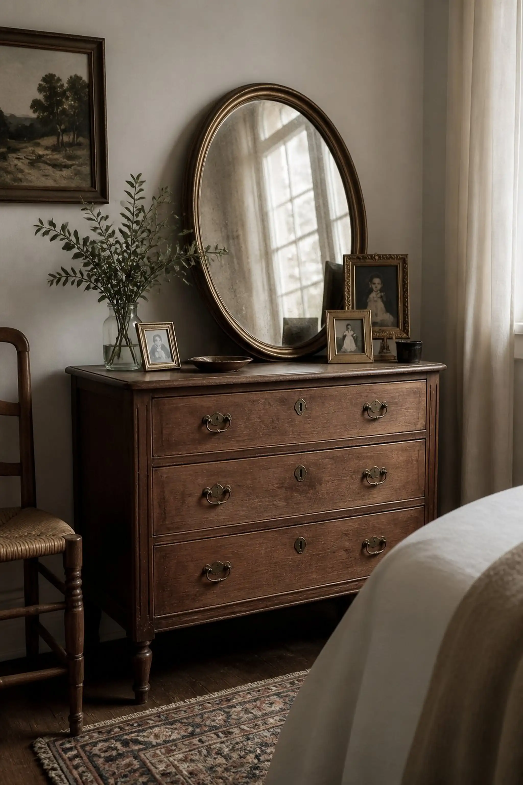Add a vintage mirror for depth and light