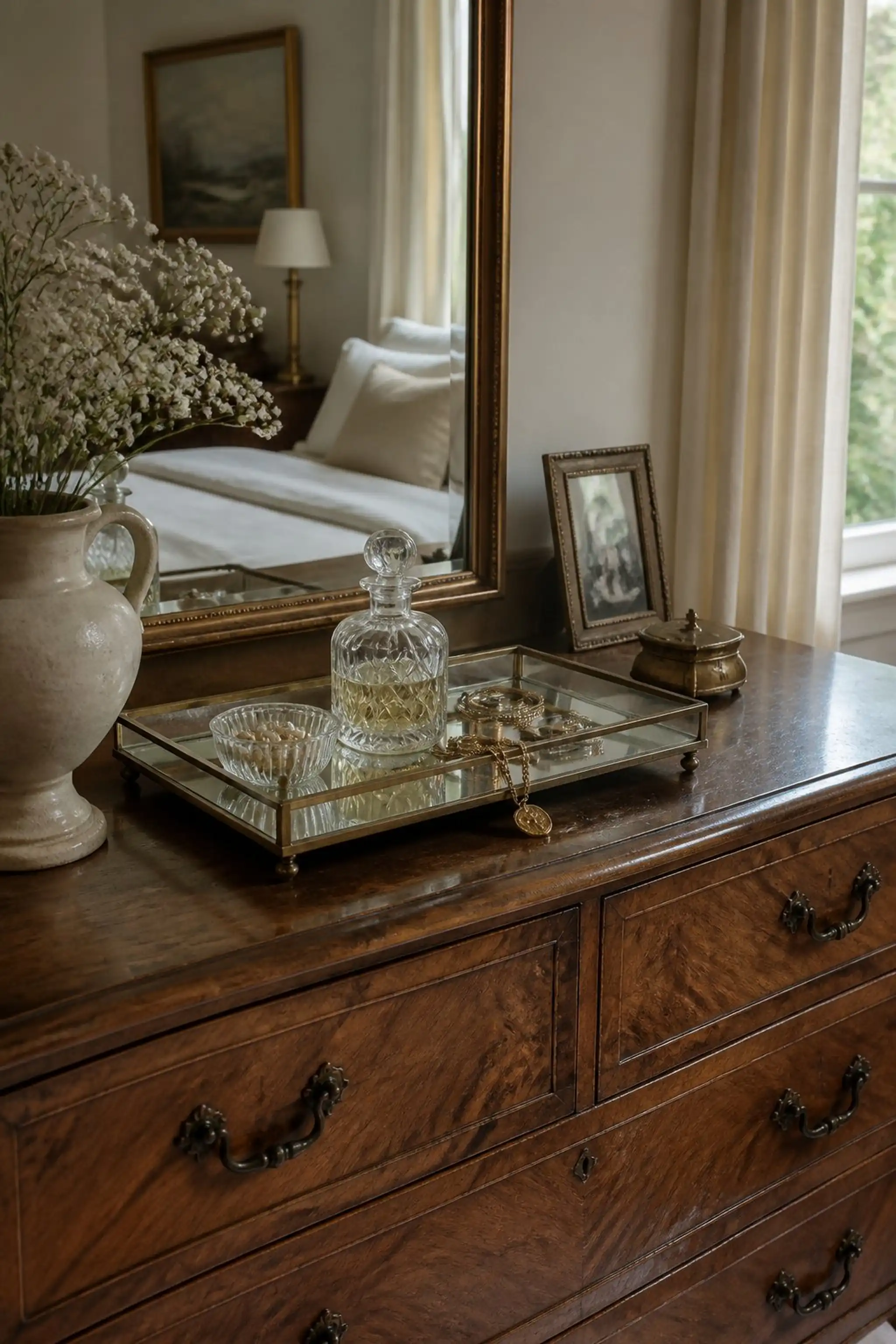 Add subtle shine with a mirrored tray catchall