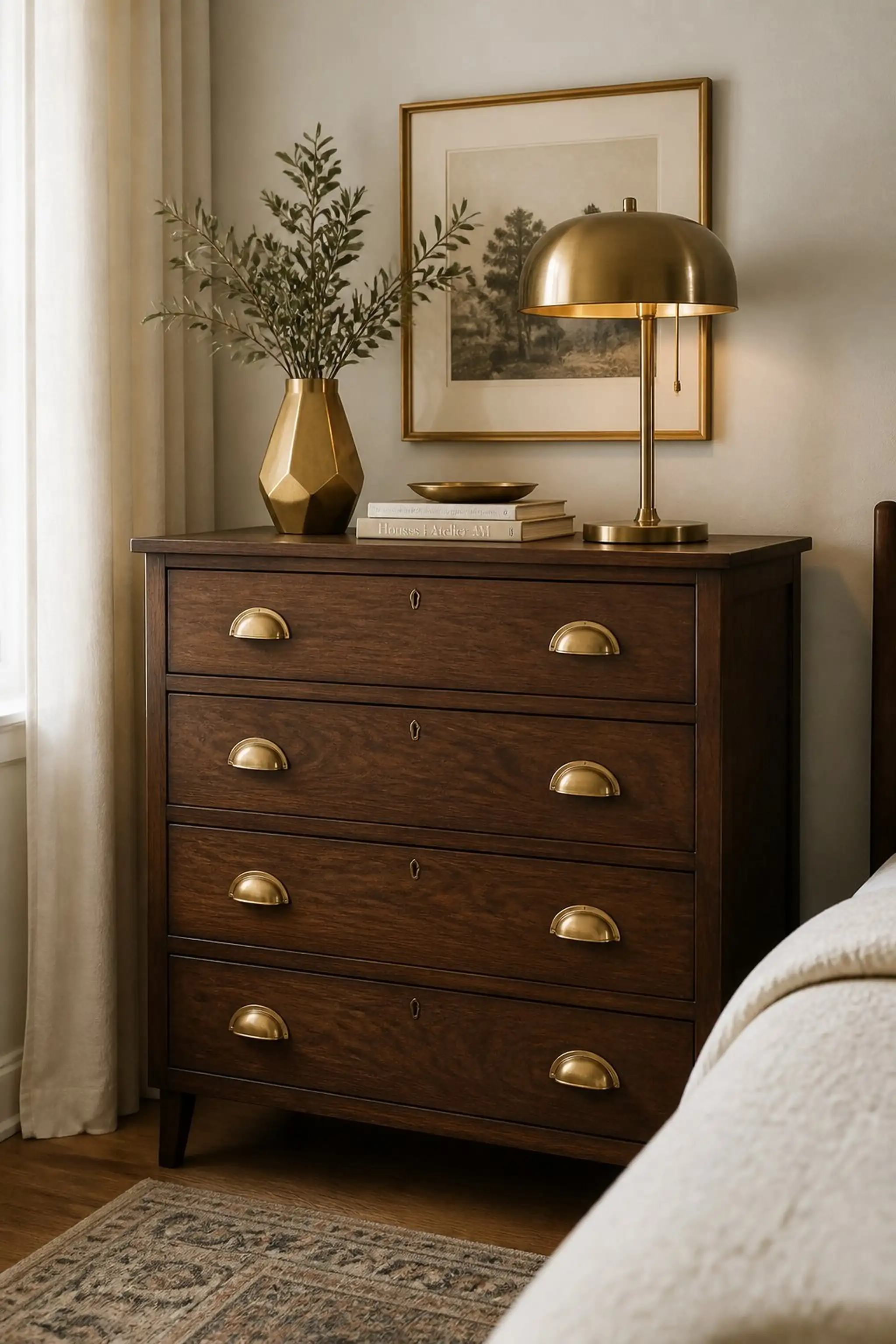 Mix antique wood with modern metal accents