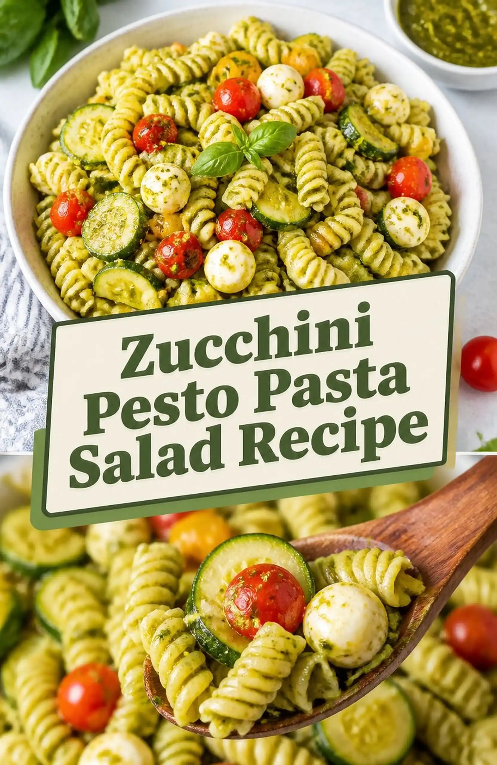 Zucchini Pesto Pasta Salad Recipe - close-up of the finished dish
