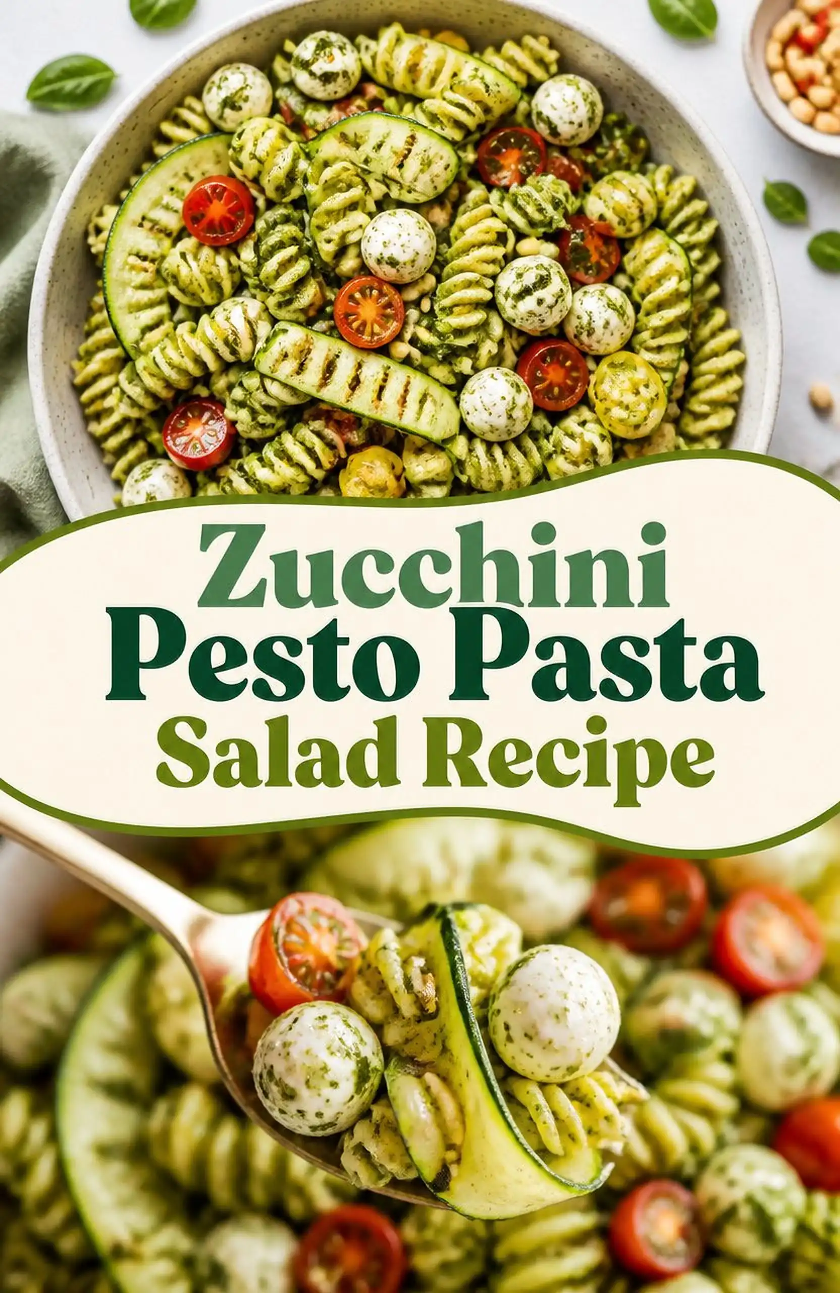 Zucchini Pesto Pasta Salad Recipe - save this recipe pin for later